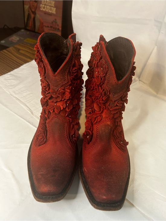 liberty Shoes - LIBERTY Women's Red Floral Suede Ankle Boots MADE IN MEXICO Size 8.5
